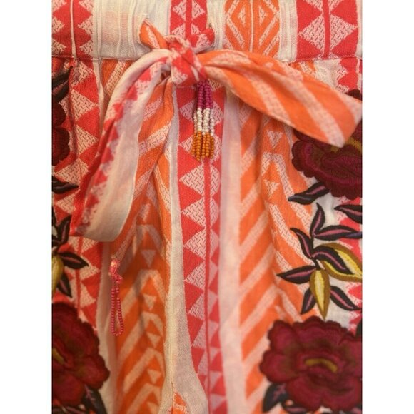 FARM Rio Anthropologie Red Embroidery Rose Printed Shorts Small Elastic Tie - Picture 6 of 14